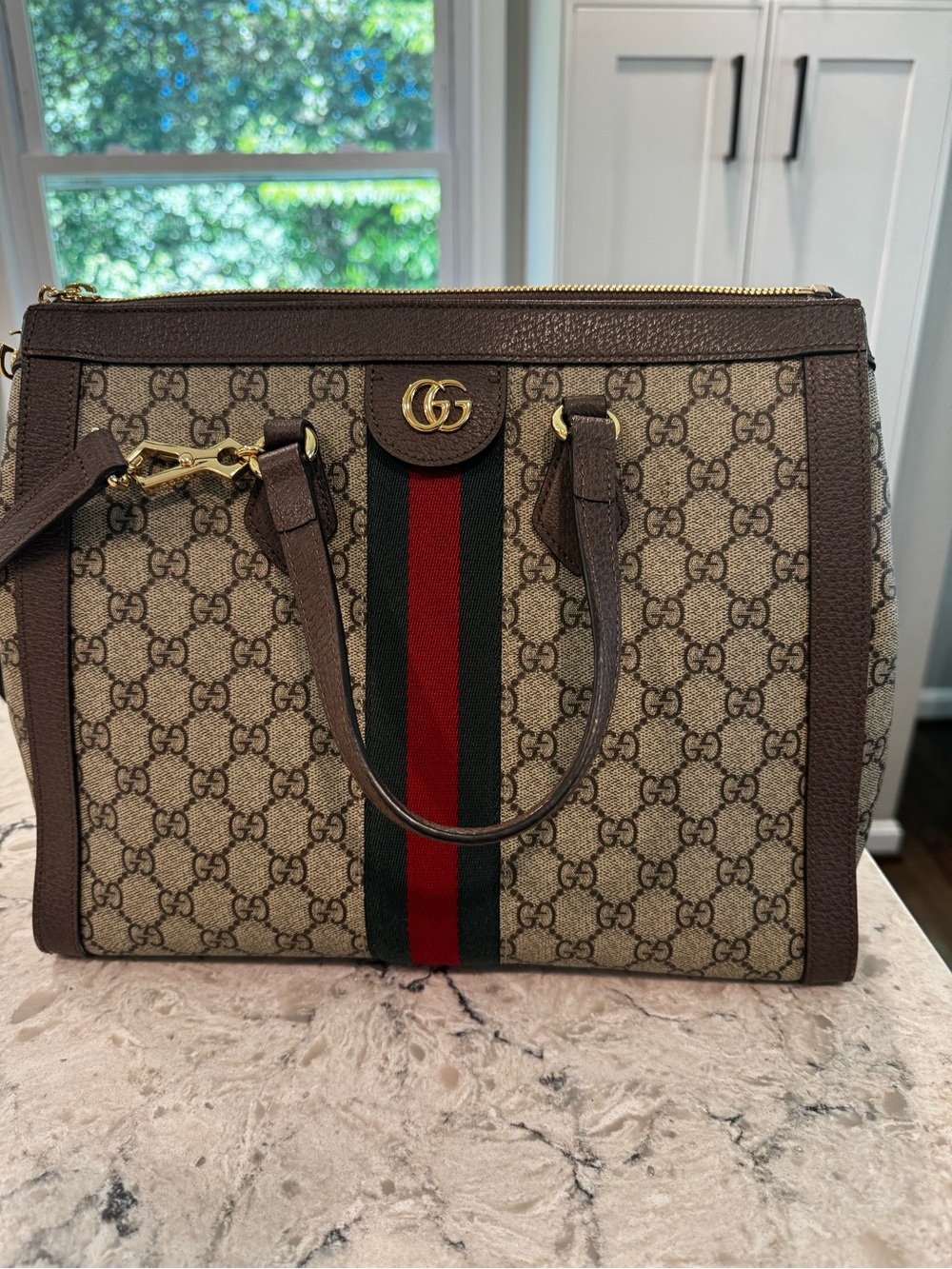 GUCCI Ophidia GG Medium Tote Bag 2way Crossbody 524537 Brown Authentic